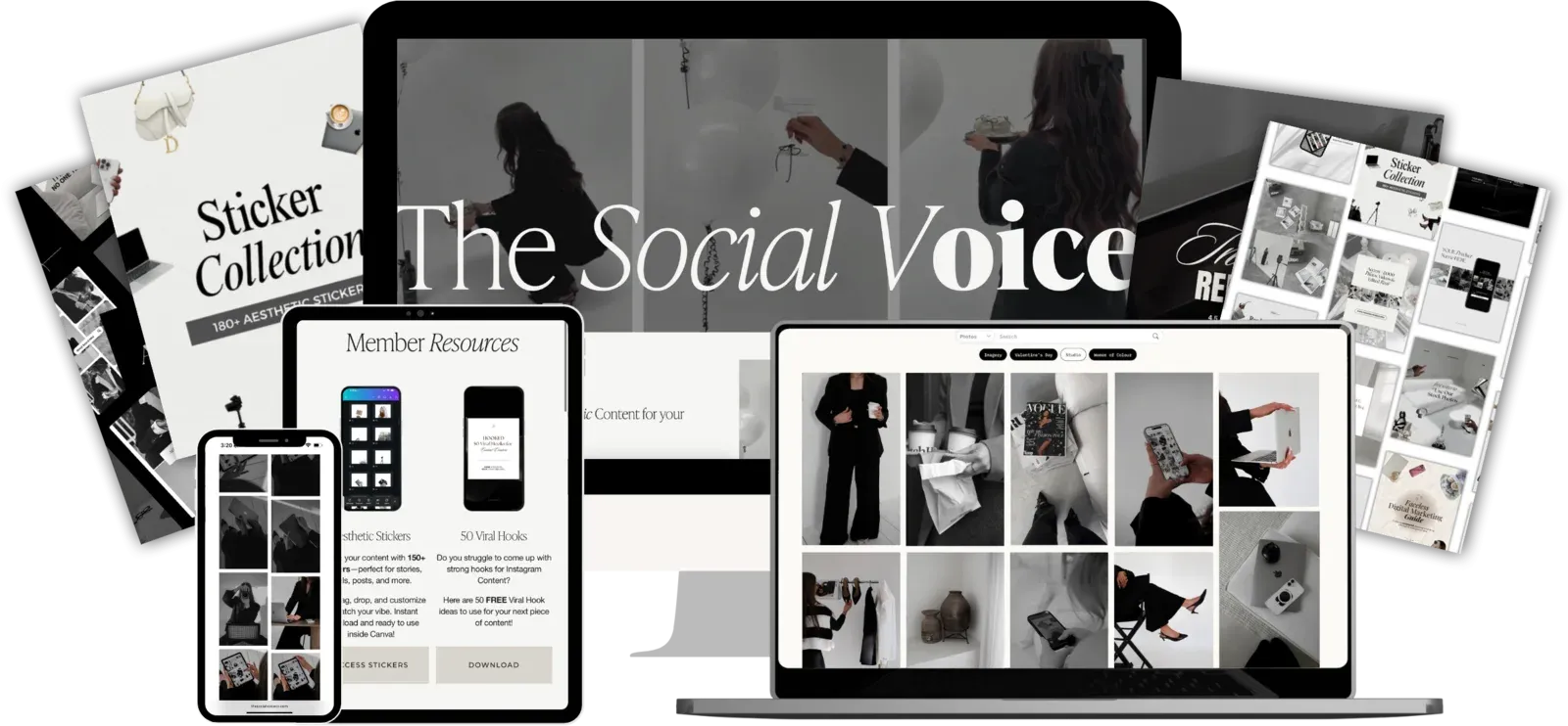 The Social Voice membership on a laptop, tablet and phone